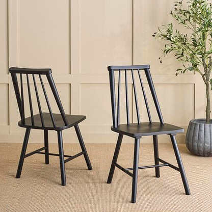 SAFAVIEH Home Collection - Analin Black Dining Chair, Set of 2, Mid-Century Solid Wood Spindle Back Chairs (DCH3302D-SET2)