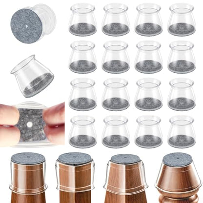 Chair Leg Floor Protectors, 24 Pack Round Furniture Pads for Hardwood Floors, Silicone Chair Leg Caps with Felt Pads, Anti-Scratch Reduce Noise, Fit (1-5/16" to 2")