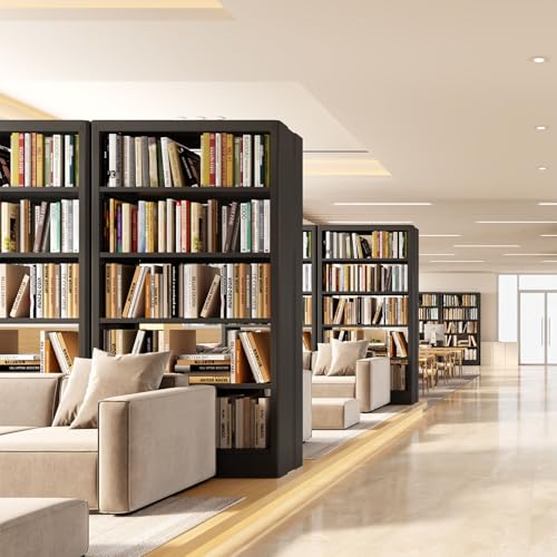 71"H Metal Bookshelf, 5 Tier Bookcase with Adjustable Shelves, Tall Bookcase,Heavy Duty Storage Bookshelves for Library, Office, Bedroom, Living Room, Classroom, Including Book Stopper (Black) | Bookcase