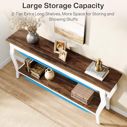 Tribesigns 70.9 Inches Extra Long Sofa Table Behind Couch, Vintage Console Entry Table with 2-Tier Storage for Hallway, Entryway, Living Room, White & Brown