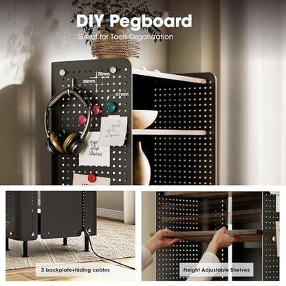 4 Tier Bookshelf, Modern Open Bookcase with Pegboard, 24.3 Inches Small Book Shelf Storage Organizer with Adjustable Shelves for Living Room, Bedroom, Home Office