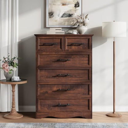 Walnut 6 Drawer Dresser for Bedroom, 44" Tall Chest of Drawers, view 3