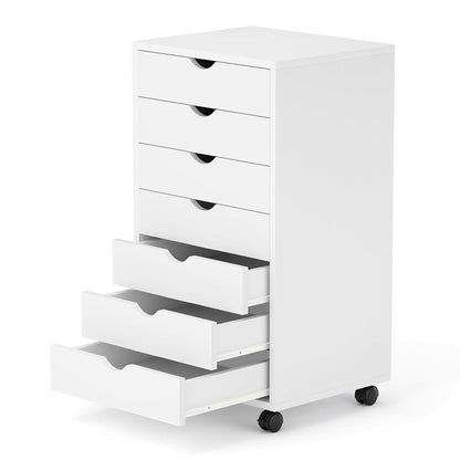 7 Drawer Chest, Storage Cabinet Dressers with Wheels, Dressers Storage Cabinets, Dresser Mobile Cabinet with Wheels, Room Organizer, Small Drawers Wood Organization Furniture for Office, Home, White