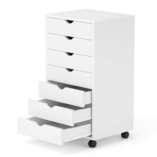 7 Drawer Chest, Storage Cabinet Dressers with Wheels, Dressers Storage Cabinets, Dresser Mobile Cabinet with Wheels, Room Organizer, Small Drawers Wood Organization Furniture for Office, Home, White