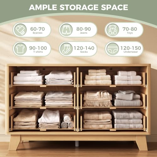 Fluted 6 Drawer Dresser for Bedroom, Modern Chest of Drawers with Metal Handle, view 6