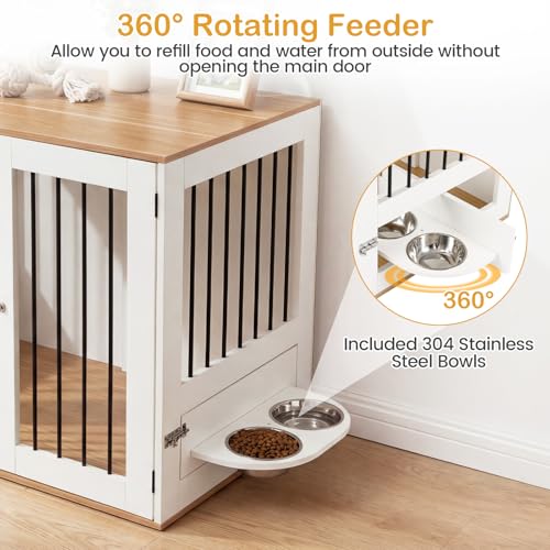 31.5” Dog Crate Furniture, Indoor Wooden Dog Kennel with Double Lock Doors, view 6