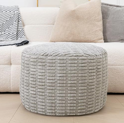 Round Ottoman Pouf Ottoman Foot Stool Seat Faux Fur Bean Bag Foot Rest Floor Chair Leg Rest for Living Room, Bedroom or Wedding Gifts 20x20x14 Inches (Light Gray)