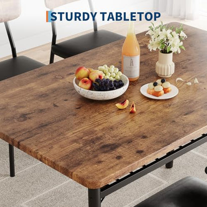 Dining Table Set for 4 with Storage Rack, 5-Piece Kitchen Table and Upholstered Chairs of 4, Wood Tabletop & Heavy-Duty Metel Frame, Dining Room Set for Small Space, Apartment, Brown