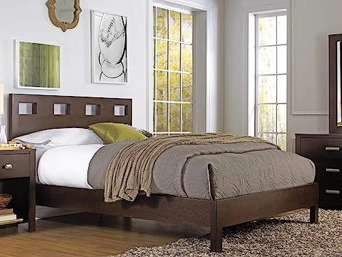 Solid Wood Platform Bed, Queen, Riva - Chocolate Brown