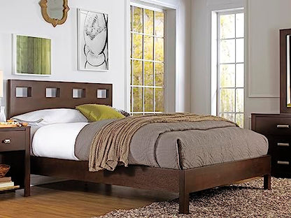 Solid Wood Platform Bed, Queen, Riva - Chocolate Brown