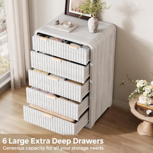 Fluted 6 Drawer Dresser for Bedroom, 43" Tall Dresser Chest of Drawers, view 5