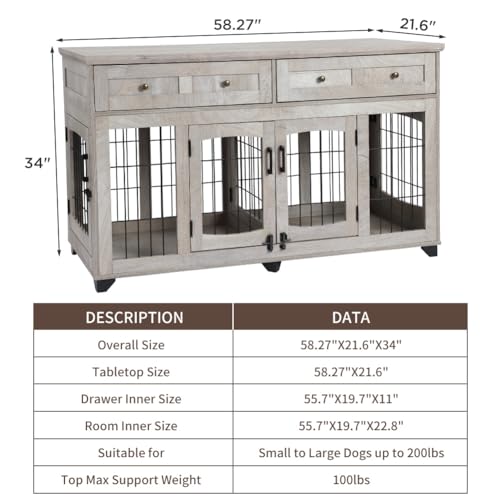 Dog Crate Furniture with Drawer, view 7