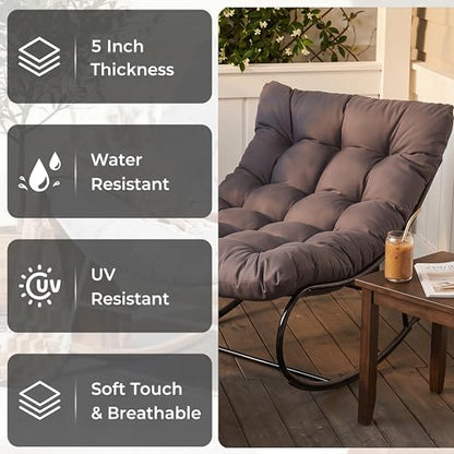Oversized Double Papasan Rocking Chair Set of 2 with Ottoman, Egg Shaped Patio Lounge Chair with Thick Soft Cushion, Outdoor Relaxation Furniture for Porch, Backyard, Garden, Balcony, Grey
