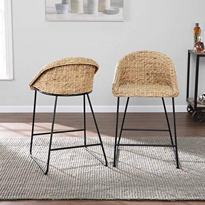 Landrine Water Hyacinth Counter Stools - 2 Piece Set - Bohemian Design, Natural Rattan - Easy Assembly - Ideal for Kitchen, Dining Room (BC1130831)