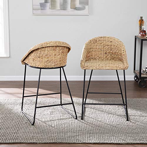 Landrine Water Hyacinth Counter Stools - 2 Piece Set - Bohemian Design, Natural Rattan - Easy Assembly - Ideal for Kitchen, Dining Room (BC1130831)