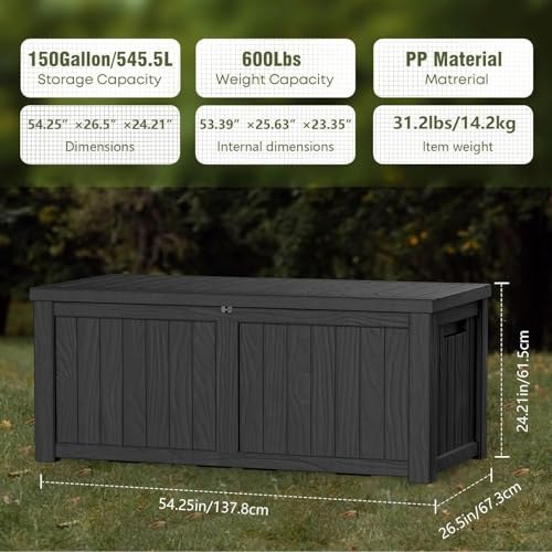 150 Gallon Resin Large Deck Box Organization and Storage Box for Patio, view 5