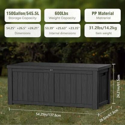 150 Gallon Resin Large Deck Box Organization and Storage Box for Patio, view 5