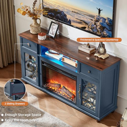 Farmhouse Fireplace TV Stand with Electric Fireplace & LED Lights, view 5