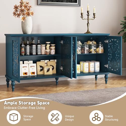 61.8" Hollow Carved Accent Cabinet with 4 Doors for Living Room, view 5