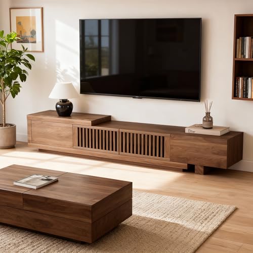 78.5"-105" Mid-Century Modern Extendable TV Stand, Walnut, view 2