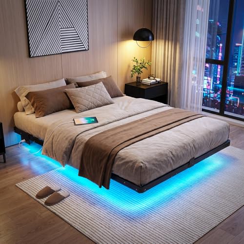 Full Floating Bed Frame with Smart LED Lights, USB Charging Station, view 2