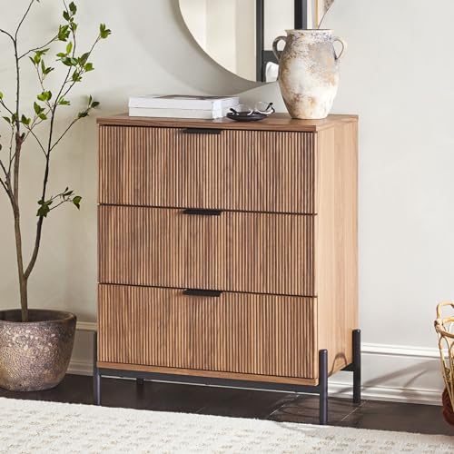 Mid-Century 3-Drawer Chest with Reeded Drawer Fronts, 35 ⅜ Inch, Mocha