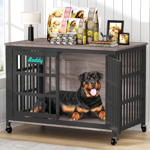 46"/42"/33" XXL Heavy Duty Dog Crate Furniture with Casters, view 2