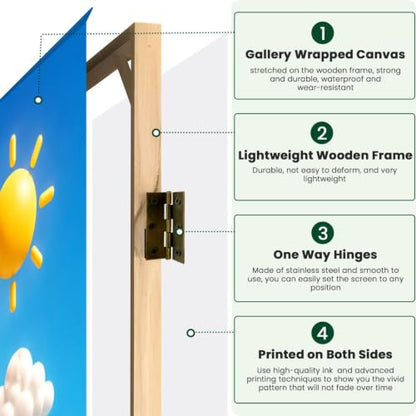 6 Panels Folding Screen Room Divider Whimsical World Landmarks Globe Vibrant Sky Clouds Boho Divider for Room Separation Portable Privacy Partition Screen Indoor