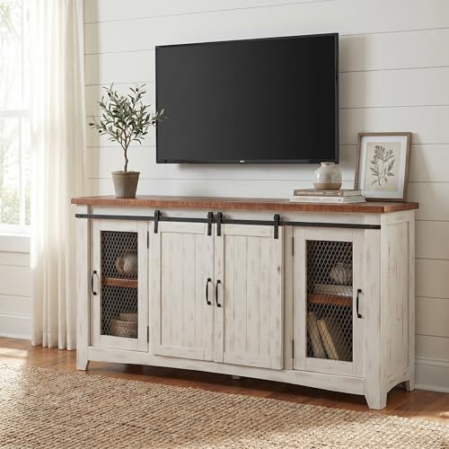 Martin Svensson Home Rustic 65" Wood Entertainment Center, White and Honey, view 3