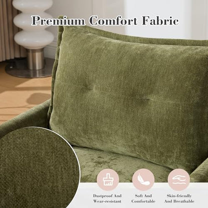 360° Swivel Accent Chair, Chenille Swivel Armchair for Living Room, Mid Century Modern Comfy Thick Padded Arm Chairs, Green