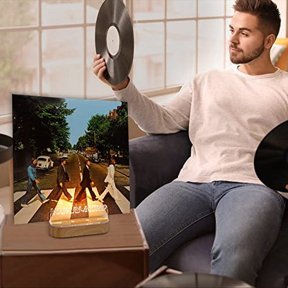 Light up Now Playing Vinyl Record Stand, Now Spinning Record Stand, Wooden Acrylic Holder for Album Display Storage, Vinyl Record LED Display Storage Collection Holder with USB Powered