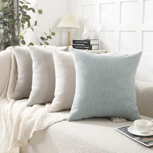 Decorative Chenille Throw Pillow Covers 18x18 Cushion Case (Beige)