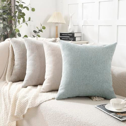 Decorative Chenille Throw Pillow Covers 18x18 Cushion Case (Beige)