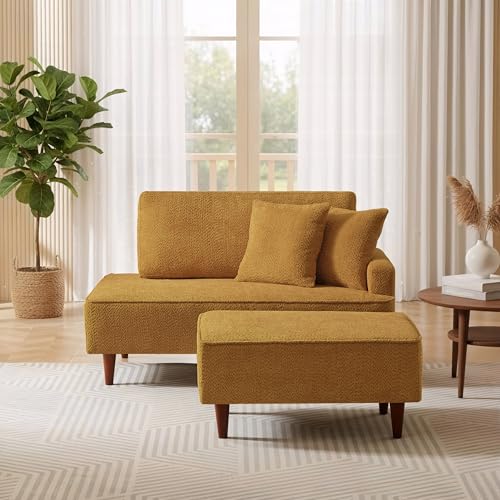 72" Indoor Chaise Lounge Chair with Ottoman, Upholstered Boucle Long Chaise, view 2