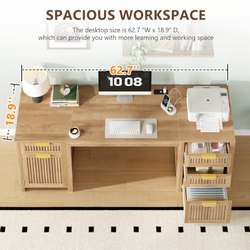 62" Fluted Computer Desk with 4 Drawers & Storage Cabinet for Home Office, view 5