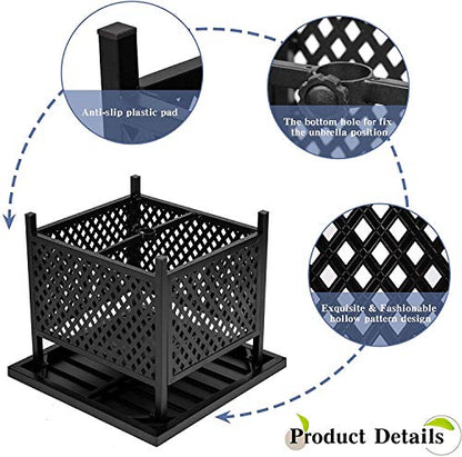 Outdoor Patio Bistro Coffee Table Side Table with 1.57" Umbrella Hole, Small Metal Square, for Garden, Pool, Deck, Black
