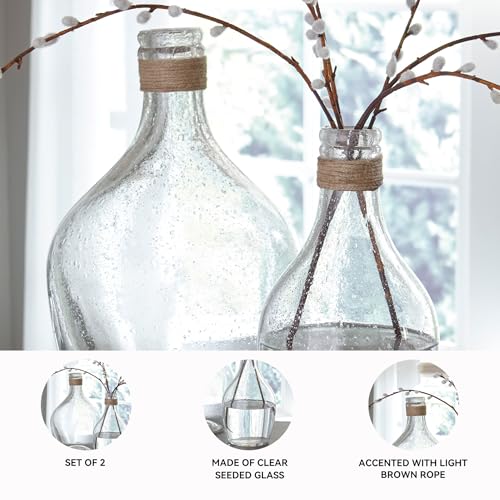 Signature Design by Ashley Marcin Modern Glass 2 Peiece Bottle Neck Vase Set, Clear