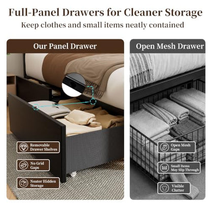 King Bed Frame with 4 Storage Drawers, Charging Station and LED Lights, view 5