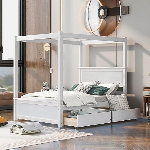 Full Size Canopy Platform Bed with 2 Drawers, view 3