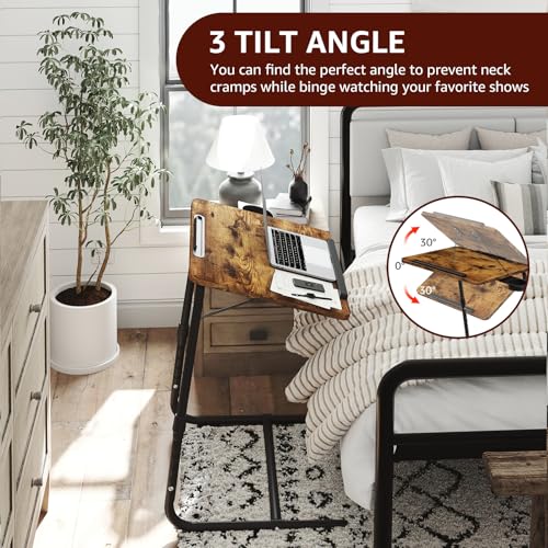 Folding TV Tray Adjustable Dinner - Trays for Eating On Couch Wooden Tables Mate Stand Foldable Desk with Cup Holder Portable