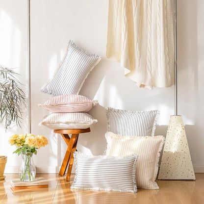 YEENAASY Throw Pillow Covers 20x20 Boho Striped Pillow Cases with Tassel, view 7