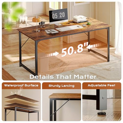 55 X 24 Inch Computer Desk with Deeper Desktop, Gaming Office Writing Work Desk for Home Office, Study, Bedroom, Work from Home, Metal Frame, Rustic Brown