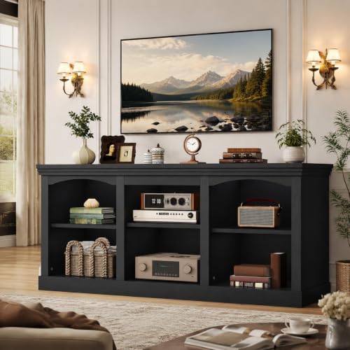 70" Farmhouse TV Stand with Storage for 75/80 Inch TVs, Black Oak, view 2