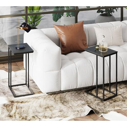 C Shaped End Tables Set of 2, C Black Side Table for Couch, TV Trays Set of 2, Couch Side Tables that Slide Under, Small Side Table, C Table for Sofa, Living Room, Bedroom, Small Space, Brown