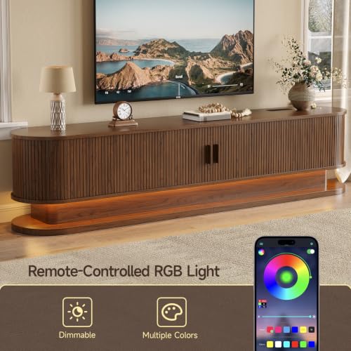 83" TV Stand up to 90 Inch with LED Lights and Power Outlet, Walnut, view 5