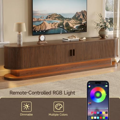 83" TV Stand up to 90 Inch with LED Lights and Power Outlet, Walnut, view 5