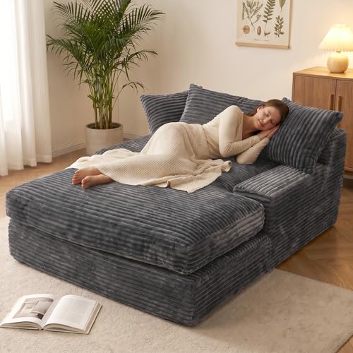 Oversized Gray Cloud Sofa with Corduroy Arms, view 4
