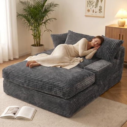 Oversized Gray Cloud Sofa with Corduroy Arms, view 4