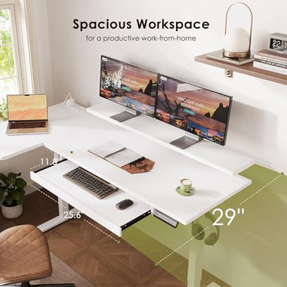 55 Inch Reversible L Shaped Electric Standing Desk, White, view 5