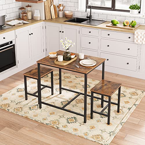 3-Piece Industrial Dining Table Set, Kitchen Table, Space Saving Dinette for Kitchen, Dining Room, Small Space, Breakfast Nook, Living Room, Party, Rustic Brown and Black BF75CZ01G1
